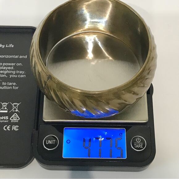 Vintage Brass Ribbed Bracelet Boho India Oversized Wide Chunky Puffy Bollywood - Picture 2 of 10